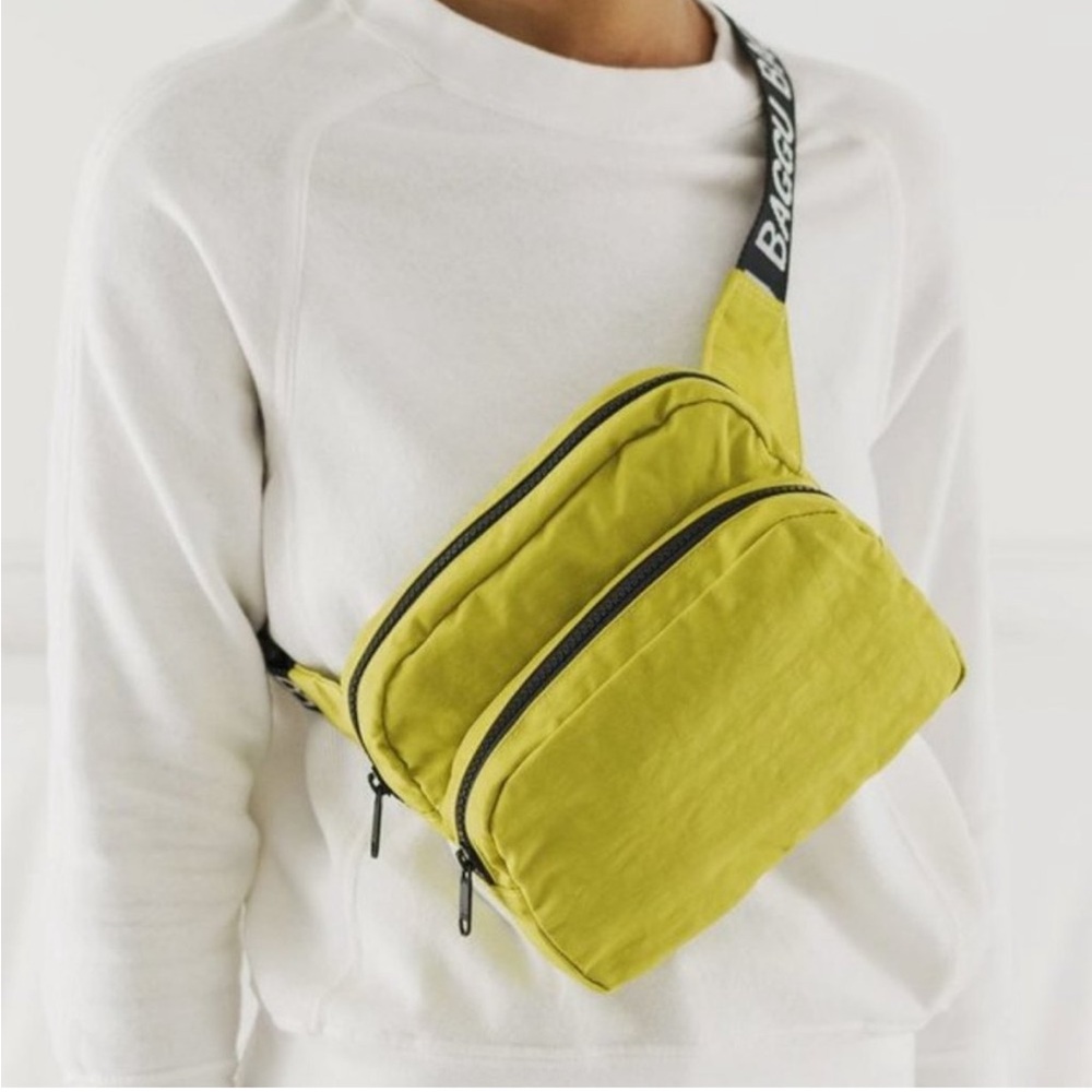 Baggu Chartreuse Fanny Pack with White Logo Strap